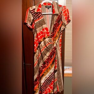 Glamour Asymmetrical Dress - Red, Brown, and Black